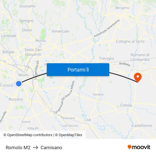 Romolo M2 to Camisano map