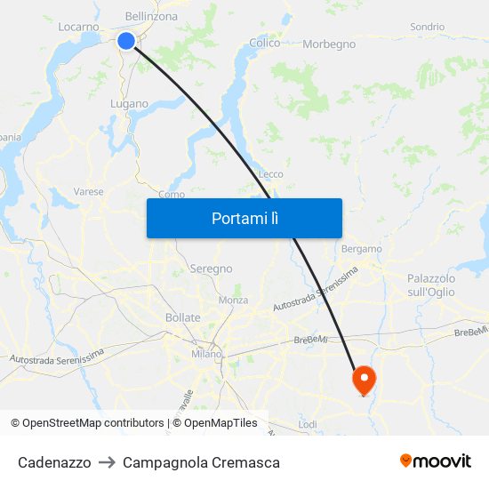 Cadenazzo to Campagnola Cremasca map