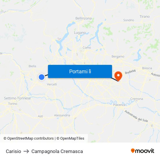 Carisio to Campagnola Cremasca map