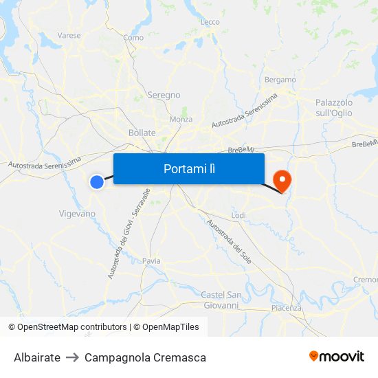 Albairate to Campagnola Cremasca map