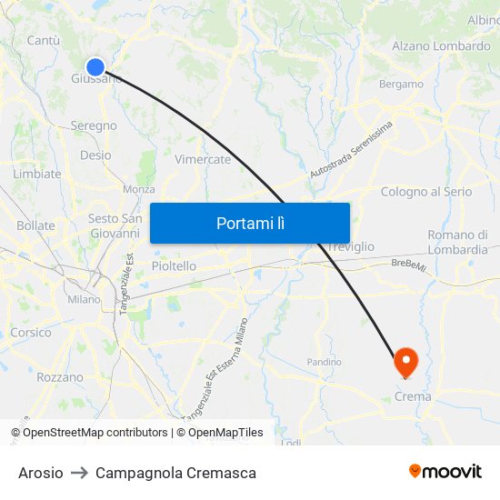 Arosio to Campagnola Cremasca map