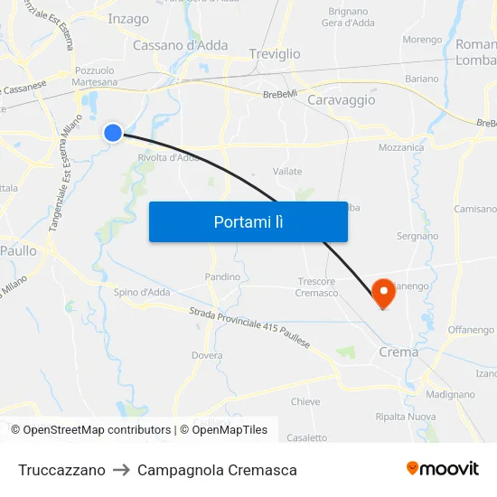 Truccazzano to Campagnola Cremasca map