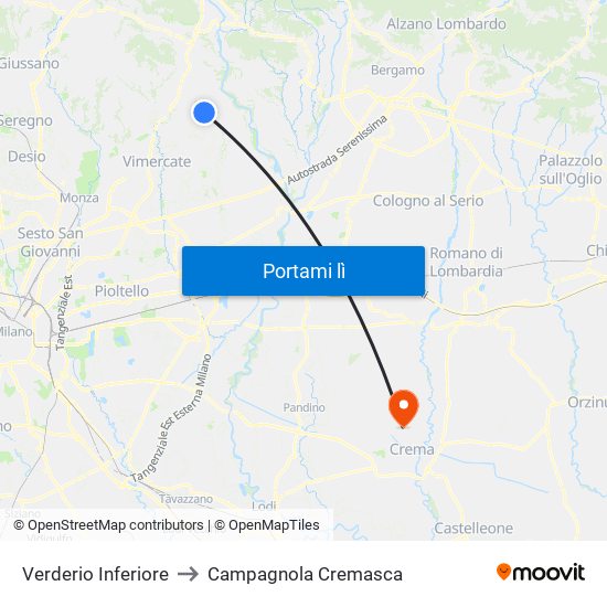 Verderio Inferiore to Campagnola Cremasca map