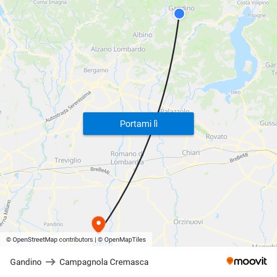 Gandino to Campagnola Cremasca map