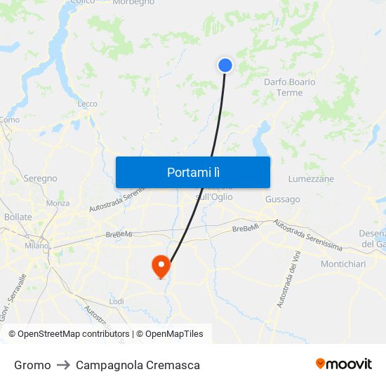 Gromo to Campagnola Cremasca map