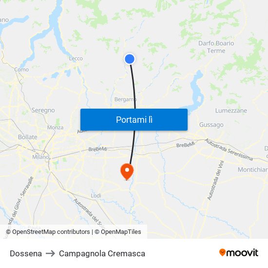 Dossena to Campagnola Cremasca map