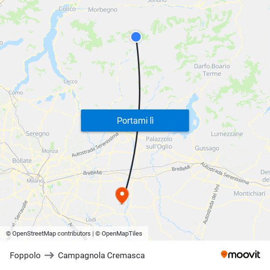 Foppolo to Campagnola Cremasca map