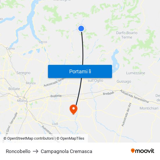 Roncobello to Campagnola Cremasca map