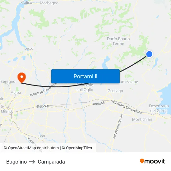 Bagolino to Camparada map