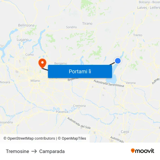 Tremosine to Camparada map