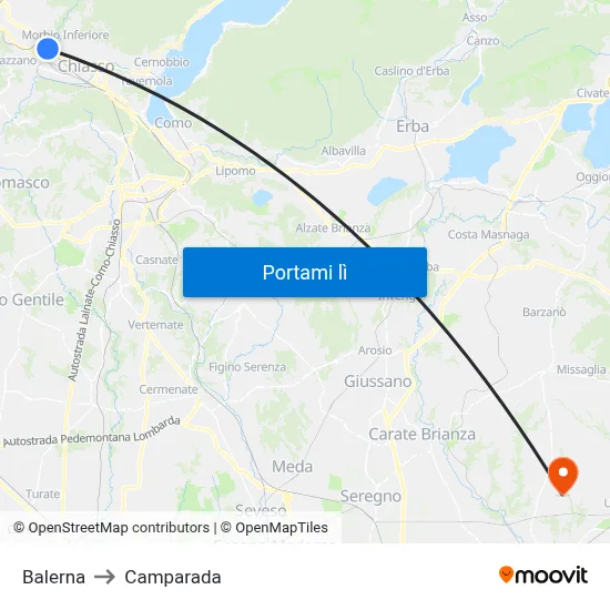Balerna to Camparada map