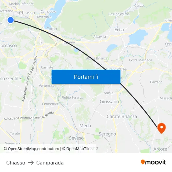 Chiasso to Camparada map
