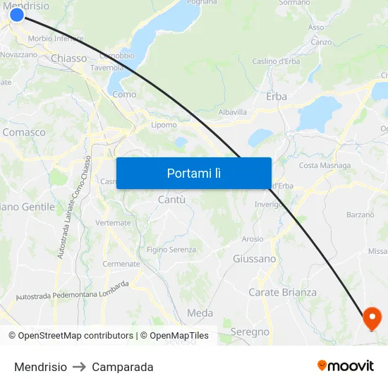 Mendrisio to Camparada map