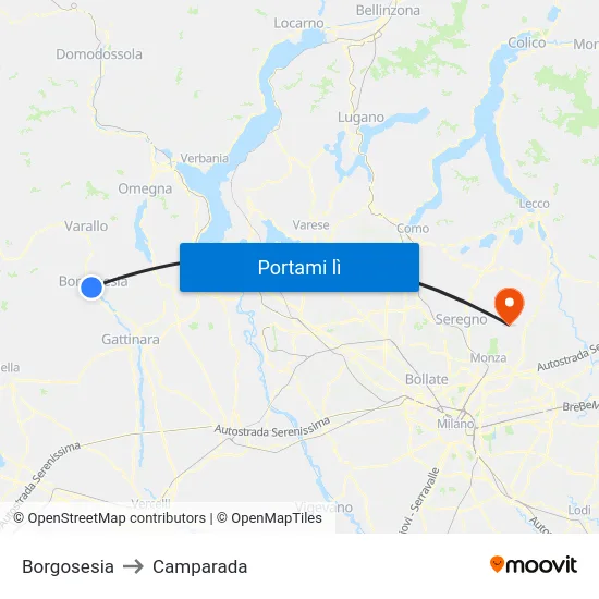Borgosesia to Camparada map