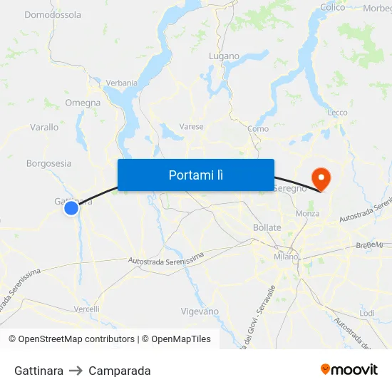 Gattinara to Camparada map