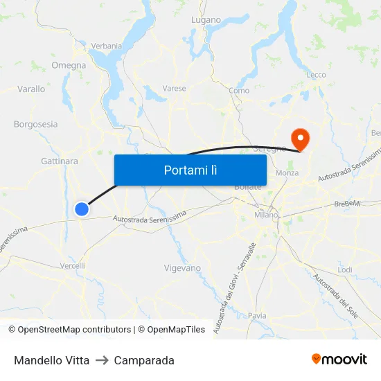 Mandello Vitta to Camparada map