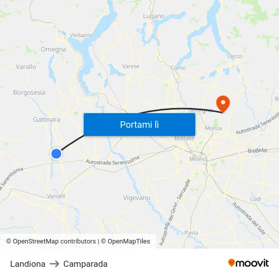 Landiona to Camparada map