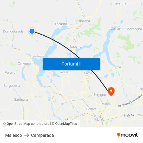 Malesco to Camparada map