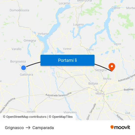 Grignasco to Camparada map