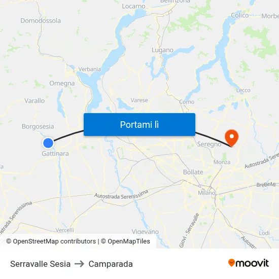 Serravalle Sesia to Camparada map