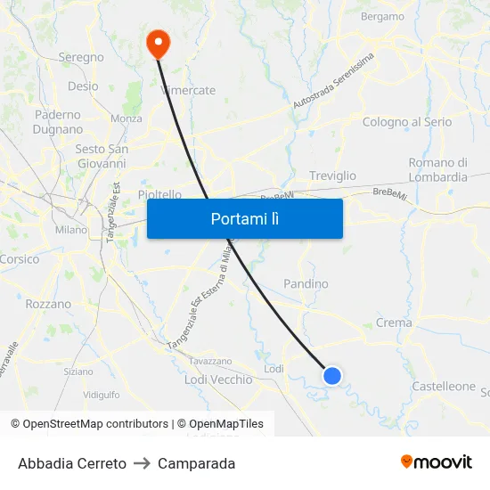 Abbadia Cerreto to Camparada map