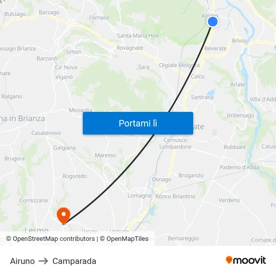 Airuno to Camparada map