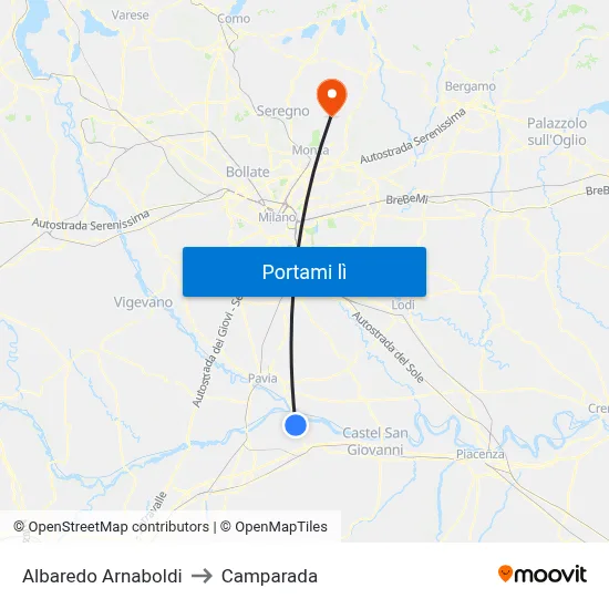 Albaredo Arnaboldi to Camparada map