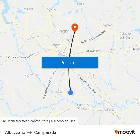 Albuzzano to Camparada map