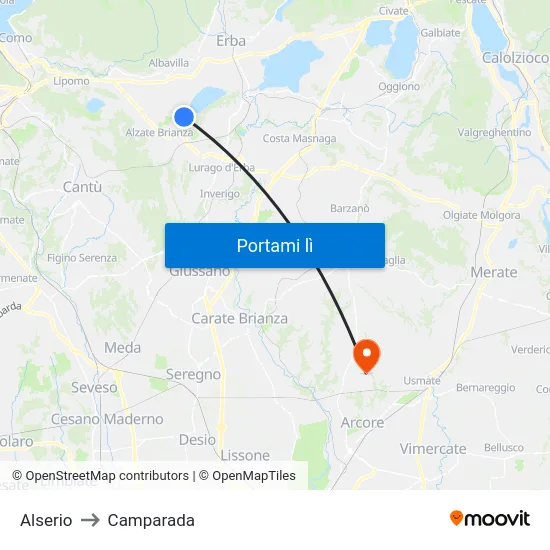 Alserio to Camparada map