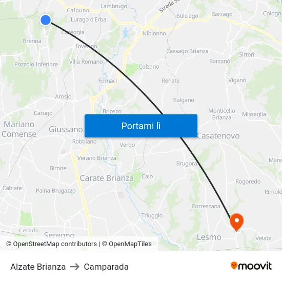 Alzate Brianza to Camparada map