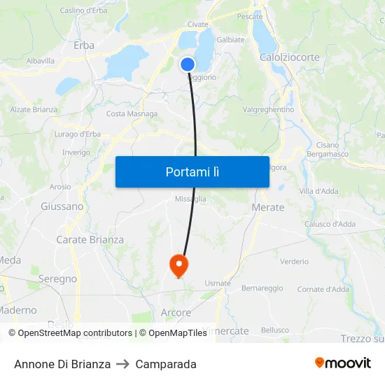 Annone Di Brianza to Camparada map