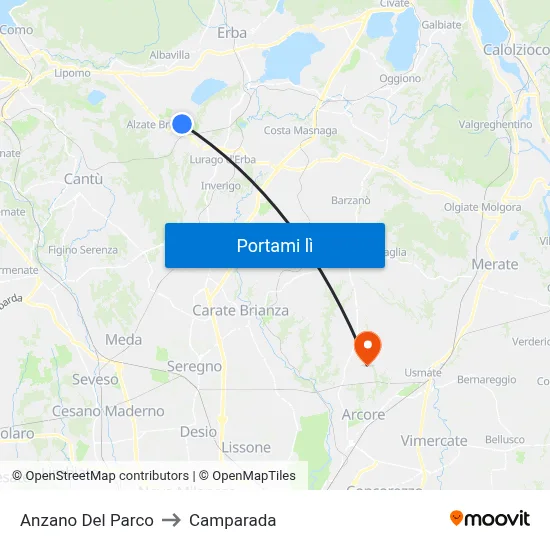 Anzano Del Parco to Camparada map