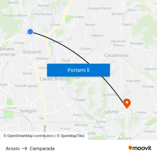 Arosio to Camparada map