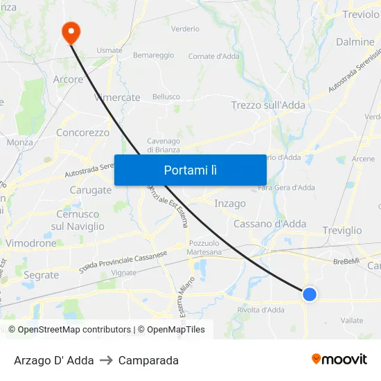 Arzago D' Adda to Camparada map