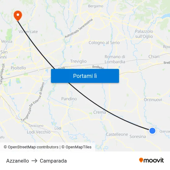 Azzanello to Camparada map