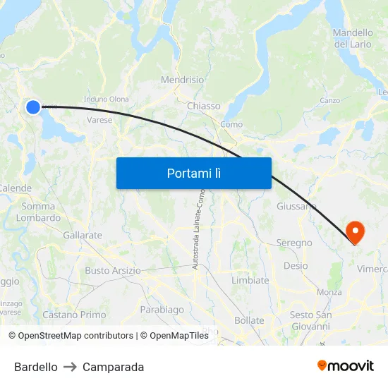 Bardello to Camparada map