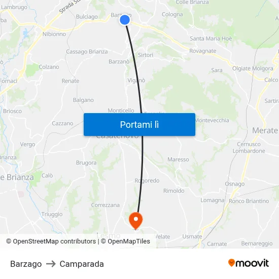 Barzago to Camparada map