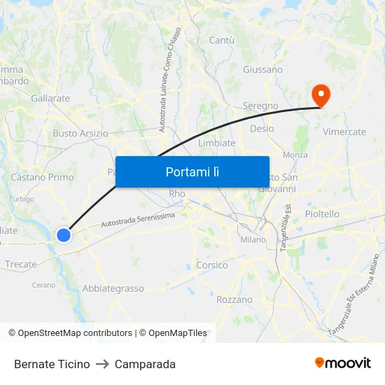 Bernate Ticino to Camparada map
