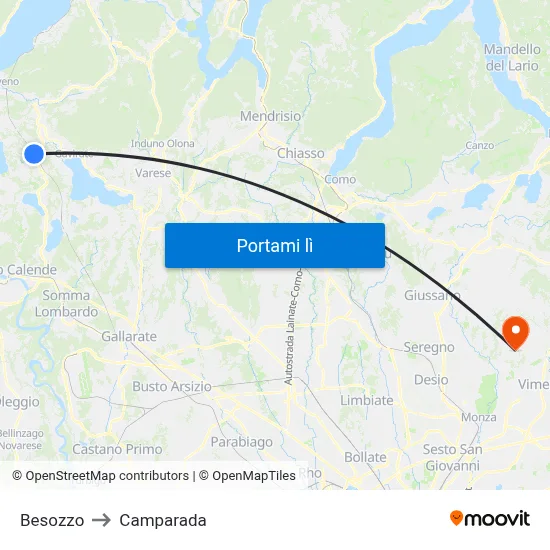 Besozzo to Camparada map