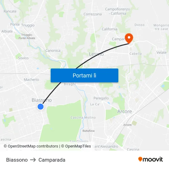 Biassono to Camparada map