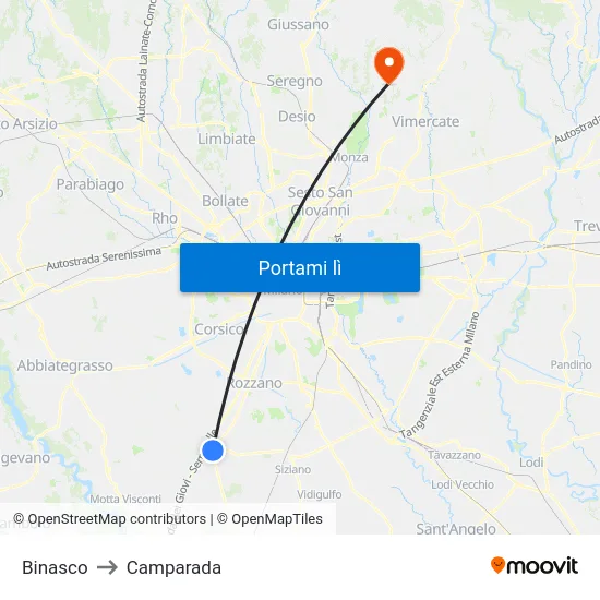 Binasco to Camparada map
