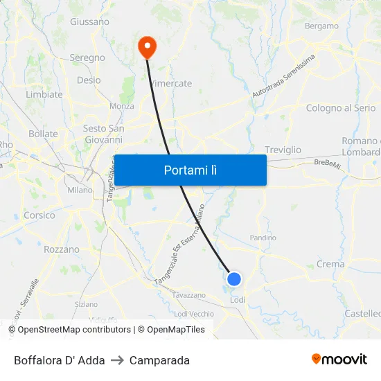 Boffalora D' Adda to Camparada map