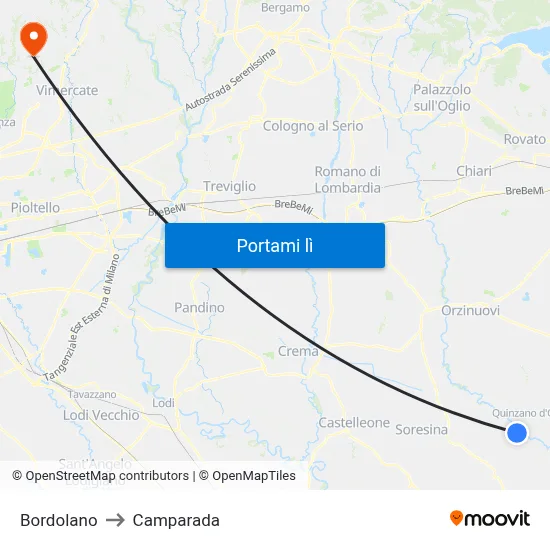 Bordolano to Camparada map