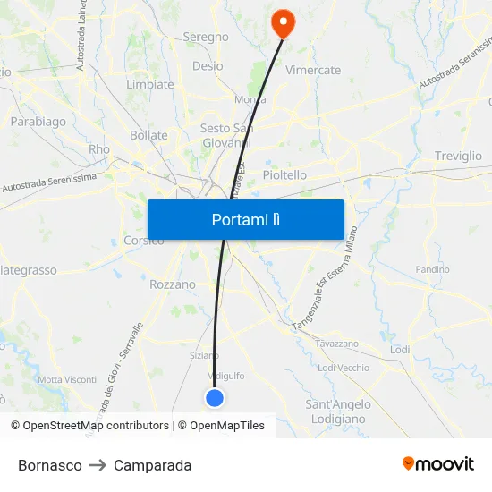 Bornasco to Camparada map