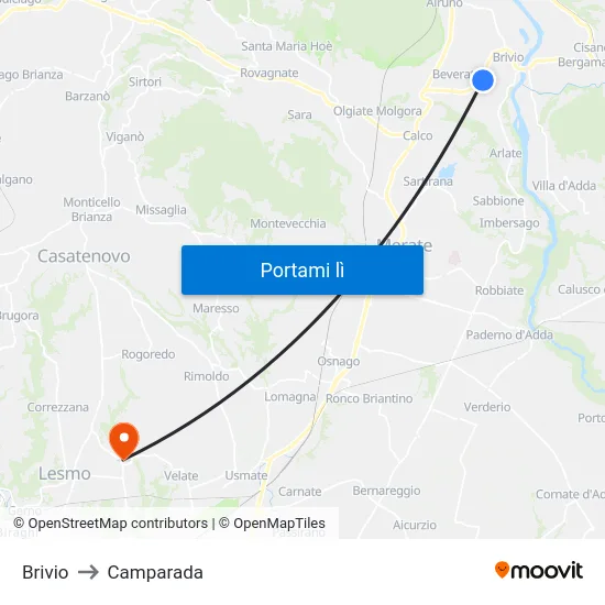 Brivio to Camparada map