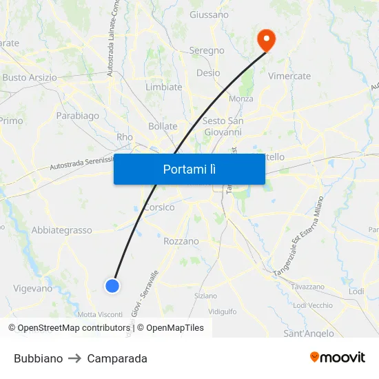 Bubbiano to Camparada map