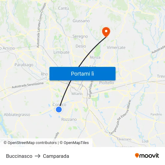 Buccinasco to Camparada map