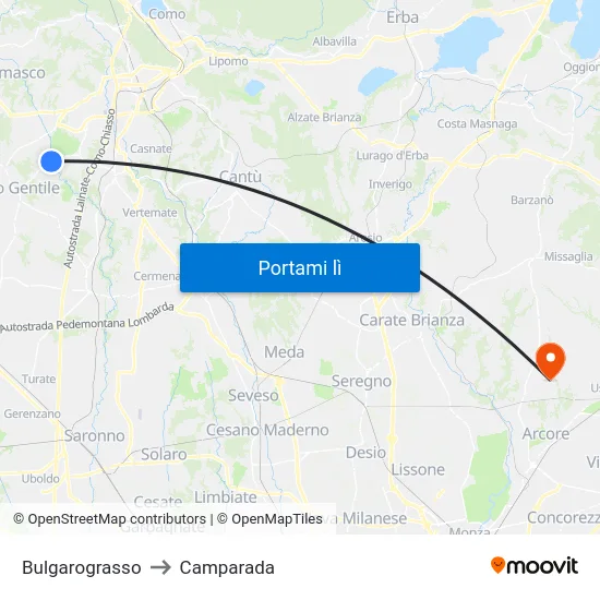 Bulgarograsso to Camparada map