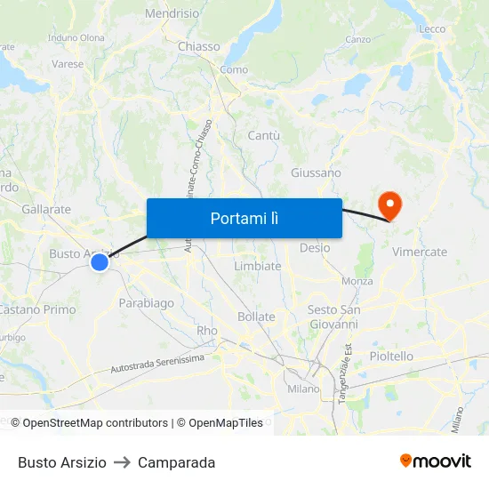 Busto Arsizio to Camparada map