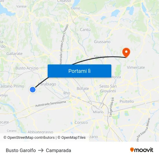 Busto Garolfo to Camparada map
